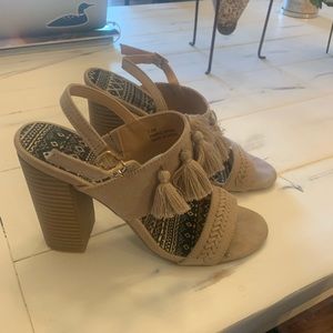 Fringe accent block heels